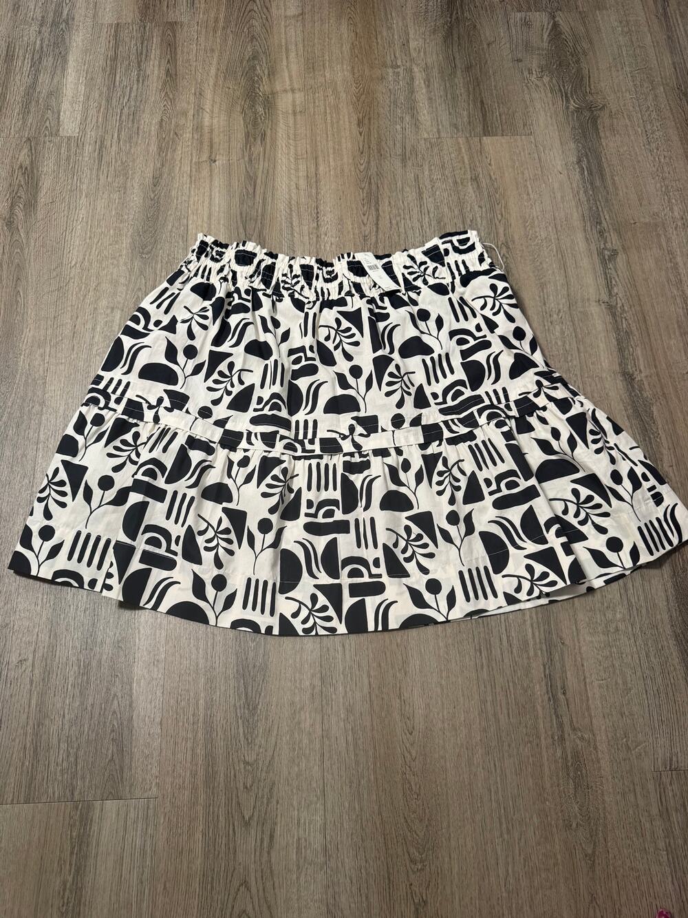 Anthropologie Women's Black & White Floral Print Tiered A-Line Skirt